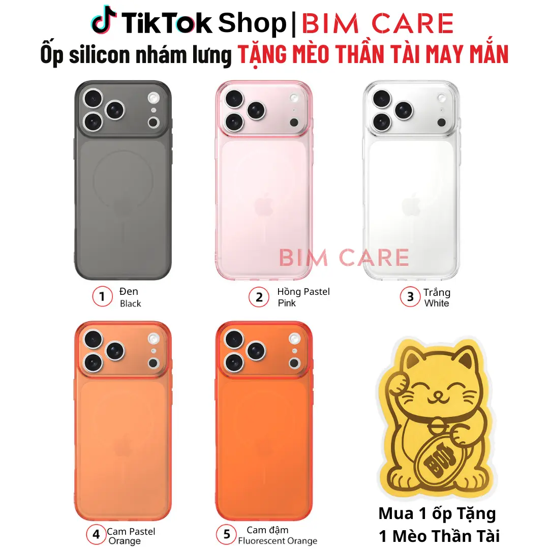 (TẶNG MÈO THẦN TÀI) Ốp Silicon nhám lưng 2 dành cho Iphone có đủ các mã từ 11, 12, 13, 14, 15, 16, 17 thường, Pro và PROMAX BIMCARE.