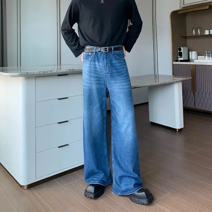 Celana panjang jeans pria jeans panjang baggy straight dewasa cowok casual longgar denim pants korean style