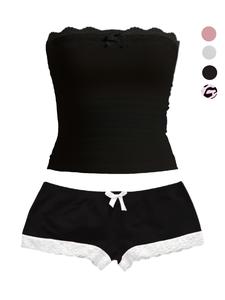 Conjunto de shorts y top corto de encaje para mujer con decoración de moño, estilo Y2K, ajustado, diseño de bloques de color liso, de corta longitud, perfecto para ropa casual