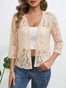 Cárdigan de encaje elegante para mujer con abertura frontal, diseño que estiliza y de alta gama, prenda exterior esencial para protección solar en verano