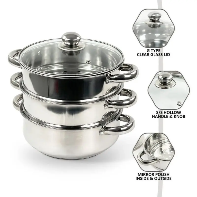 28CM Large Capacity Steamer Cooker Steam Pot Lids Household Vegetable Steamer Multi-functional Soup Pot Kitchen Utensils ；Steamer Pot for Cooking 11 inch Steamer Pot, 3-tier Multipurpose  Stainless Steel Steam Pot Cookware with Lid for Vegetable, 1