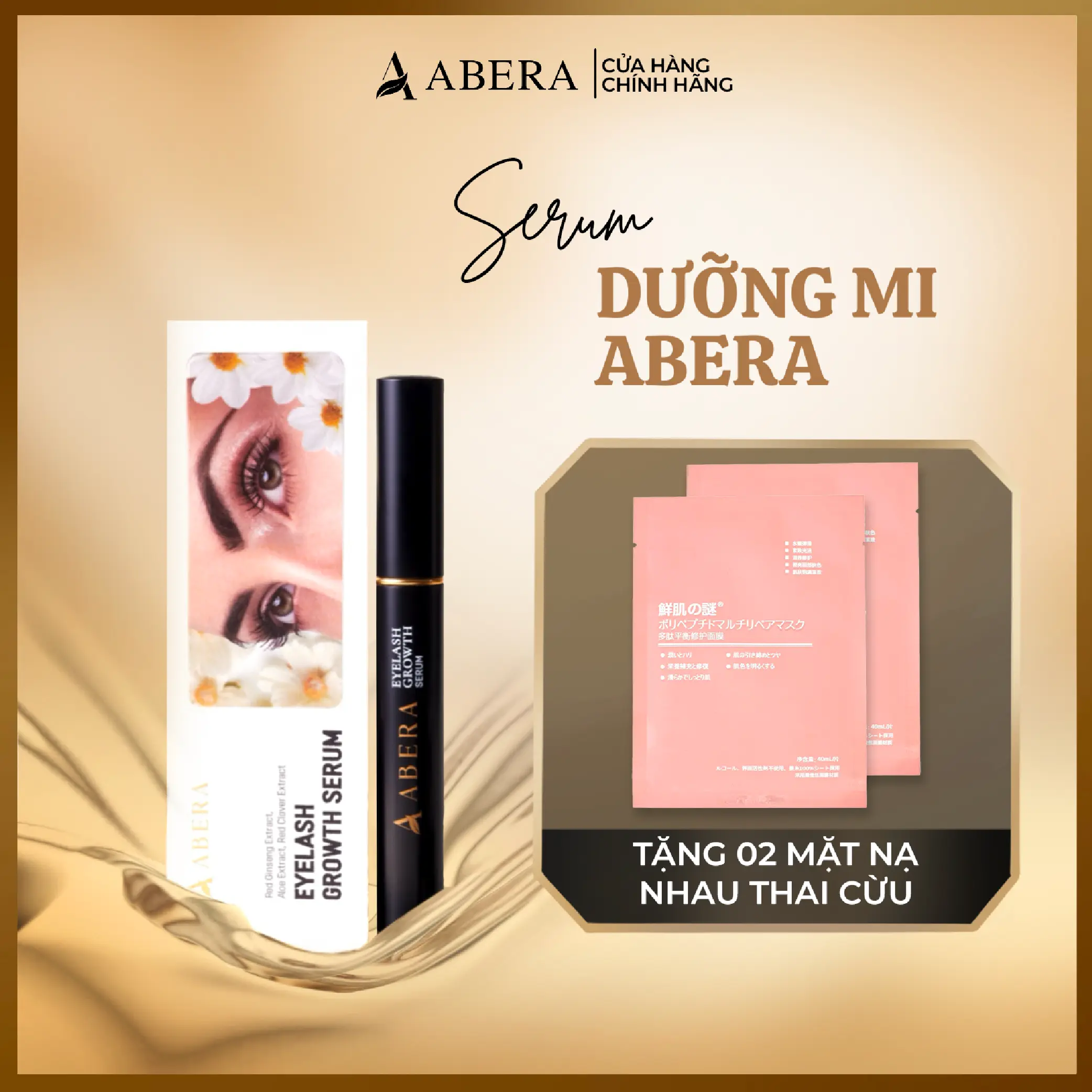 Serum Dưỡng Mi Abera - Kích Thích Mi Mọc Dài và Dày Cực Nhanh, Mi Tự Nhiên Chắc Khỏe Không Gãy Rụng - Tặng 2 Mặt Nạ