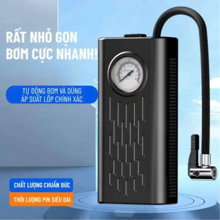 Máy Bơm Lốp Ô Tô Xe Máy Mini Pin Sạc 2400mAh Hiển Thị Kỹ Thuật Số Bơm Tự Động Kèm Phụ Kiện Bơm