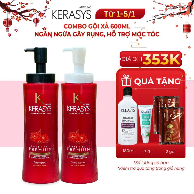 Cặp dầu gội xả thảo dược Kerasys Oriental Premium Hàn Quốc giảm gãy rụng hỗ trợ mọc tóc 600ml