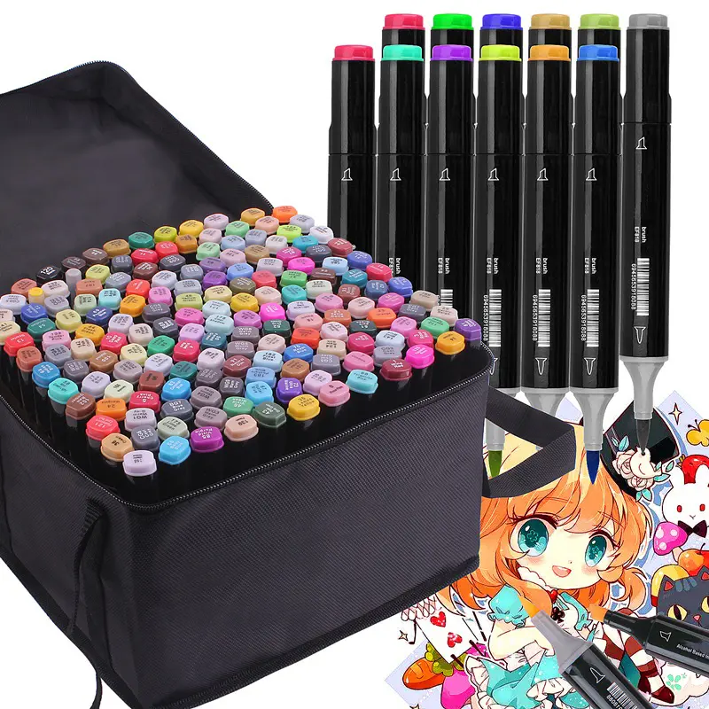 Paket Spidol 12 24 30 48 60 80 Warna Gambar Dua Sisi Art Pen Art Marker 1.0 and 6.0mm Warna Warni Art Brush Color Marker Pen Plastik Mewarnai Stationery
