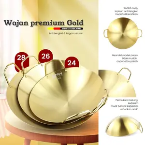 Wajan Premium Gold Wajan Penggorengan Stainless Steel 24, 26, 28, 30, 32 CM Wajan Anti Lengket Anti Karat
