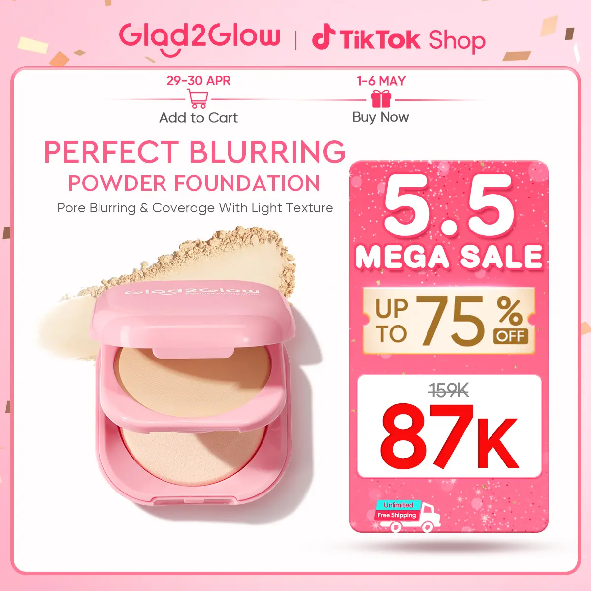 [Ready stock] Glad2Glow Perfect Blurring Powder Foundation Concealer Extract Wajah Ginger Kering Niacinamide Loose Mencerahkan Lasting Cushion Translucent Kusam Lemon