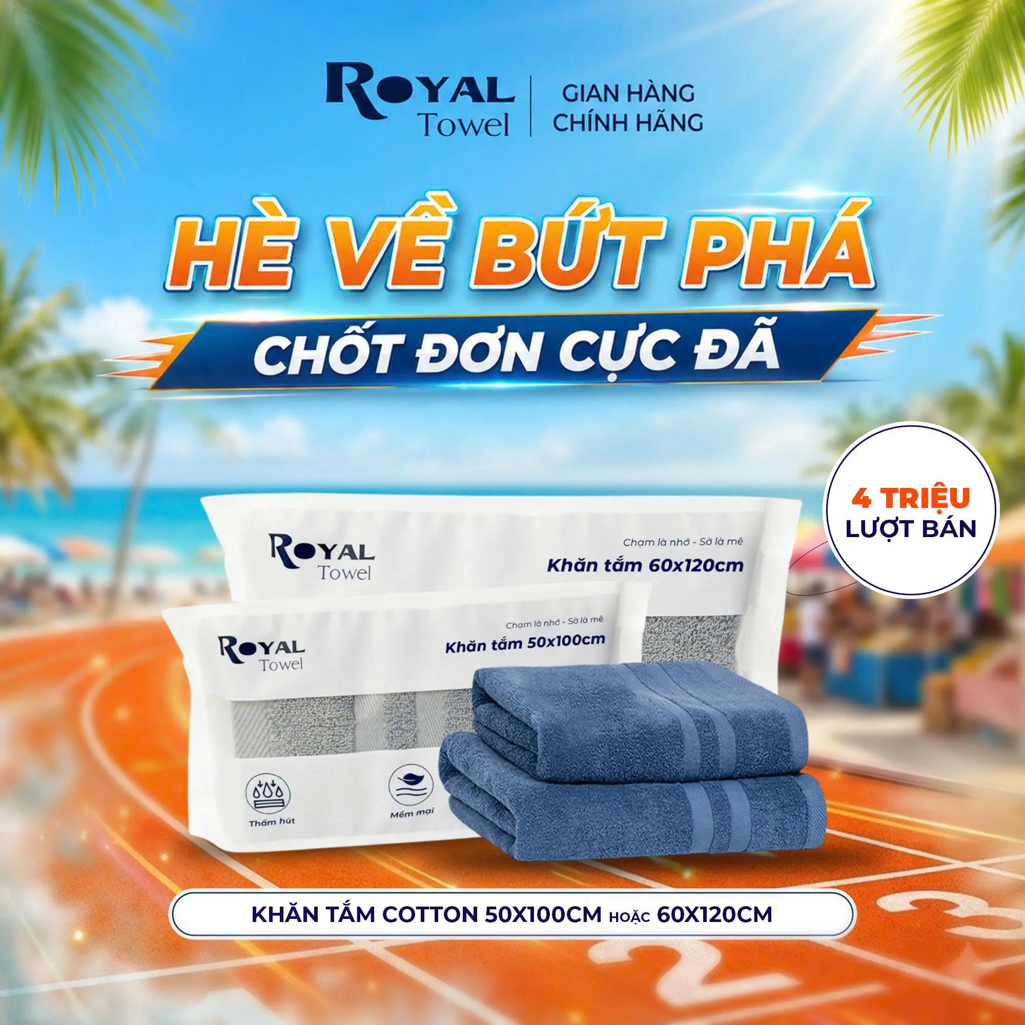 Khăn Tắm Royal Towel 50x100cm Hoặc 60x120cm Sợi Cotton Mềm Mịn, Thấm Hút Tốt, Không Xổ Lông, Không Phai Màu