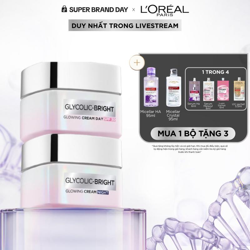 [SALE NGÀY CUỐI] [VB] Bộ kem ngày + đêm Glycolic Bright L'Oreal Paris 50ml x2