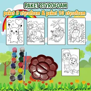 Paket mewarnai styrofoam 5 pcs & 10 pcs styrofoam ukuran 15cm×10cm free kuas palet dan cat air mewarnai (12 warna berbeda) melatih anak berkreasi