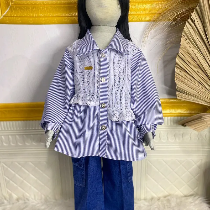 SETELAN KEMEJA SALUR KATUN CELANA JEANS ANAK PEREMPUAN USIA 3 TAHUN -12 TAHUN 4