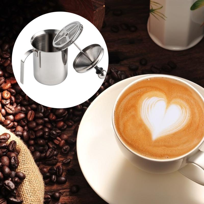 Product Introduction of 400/800ML Stainless Steel Milk Frother Double Mesh Milk Frother for Cappuccino Latte Milk Jugs Manual Coffeeware Kitchen Gadgets 22