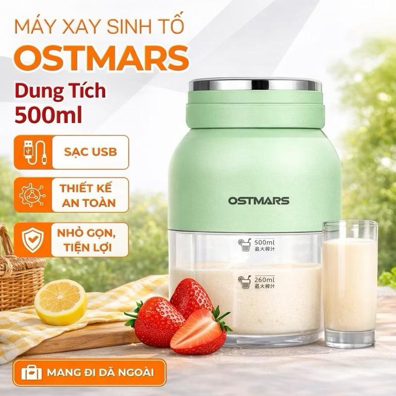 Máy Xay Sinh Tố OSTMARS Dung Tích 500ml, 10 Lưỡi Dao Đa Năng, Tích Điện Dễ Dàng Mang Đi Dã Ngoại, Sạc USB, Thiết Kế An Toàn, Nhỏ Gọn, Tiện Lợi