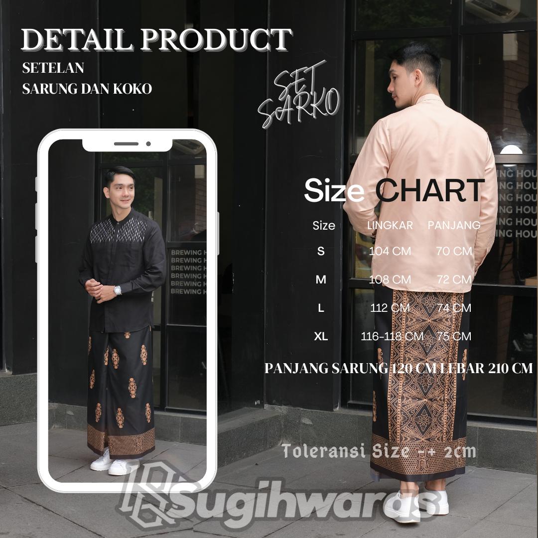 Setelan SARKO Sarung dan Baju koko Muslim Pria Lengan Panjang Motif Bordir Diamon Sarung Motif Sarang Tawon