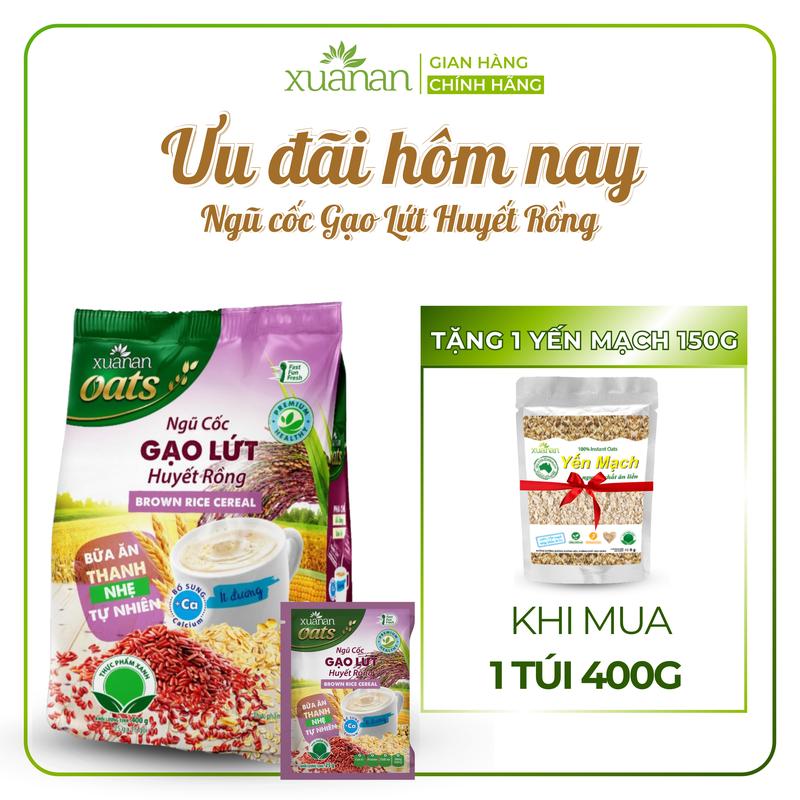 Ngũ Cốc Gạo Lứt Huyết Rồng Xuân An ít đường Túi 400G {25g*16 gói} Tặng Kèm 1 Túi Yến Mạch 150G Food