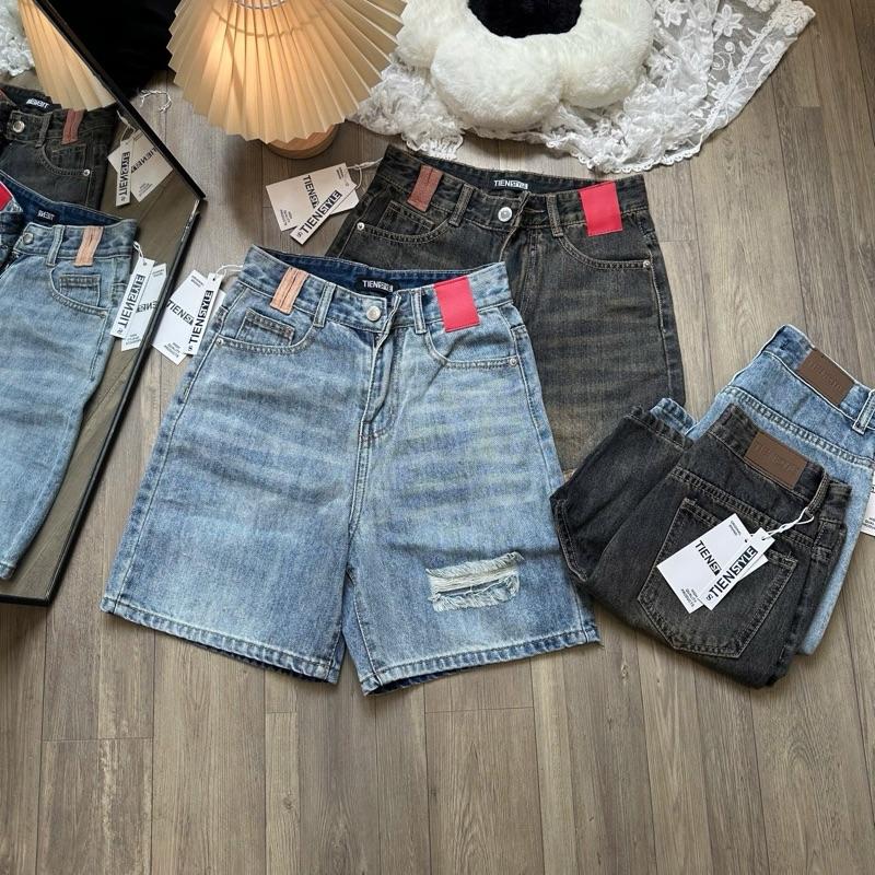  TIENSTYLE - Quần Ngố Jean Mạc Đỏ Rách Bigsize 80kg Vải Jean QC Cotton Không Giãn Mềm Mịn Quần Jean Nữ Ống Rộng Quần Suông Bigsize Size S-5XL Xuất xứ Việt Nam 
