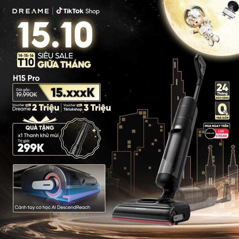 [TẶNG Thanh khử mùi] Máy lau sàn hút bụi khô & ướt Dreame H15 Pro/ H15 Pro Heat - Lực hút 21000Pa - Cánh tay cơ học AI DescendReach - Bản Quốc Tế - Bảo Hành 24 Tháng Làm sạch