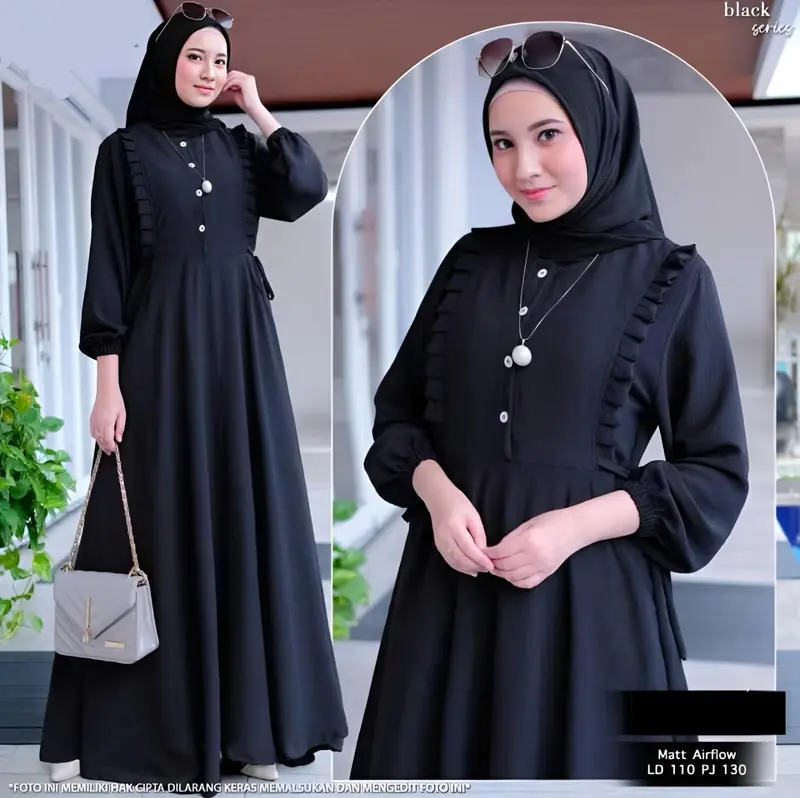 Meika Mika Dress Gamis Crinkle Airflow Premium Kancing Polos Muslim Nyaman gamis  maxi baju  gamis Panjang 4