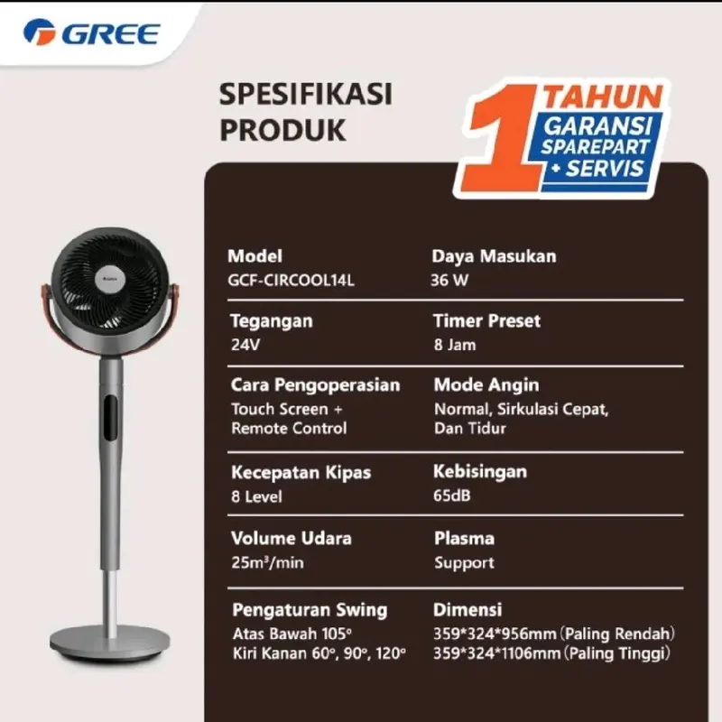 Air Circulation Fan Gree GCF-CIRCOOL14L | Stand desk 2in1 swing premium GCFCIRCOOL14L ion plasma 8