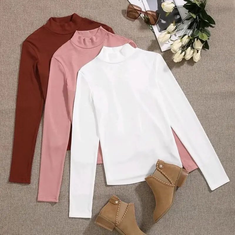 3 PCS MANSET WANITA KERAH TINGGI BAHAN KAOS/MANSET KT/LENGAN PANJANG/ADEM/TEBAL/ELASTIS/LEMBUT/NYAMAN DIPAKAI Dalaman 2
