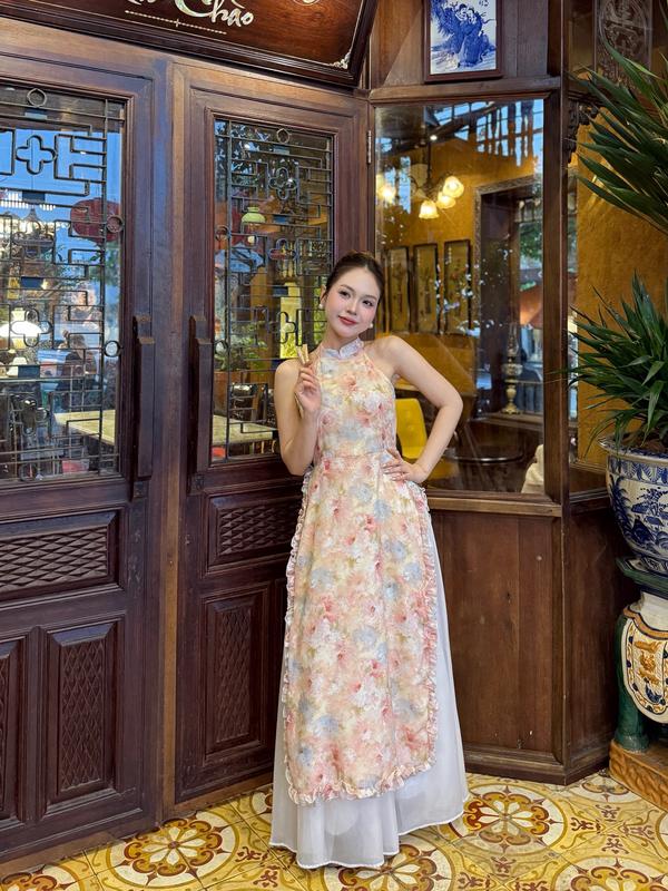  Set áo dài hoa cổ yếm viền bèo chân váy voan tơ Mẫu mới Tết 2026 Ảnh thật  sẵn 