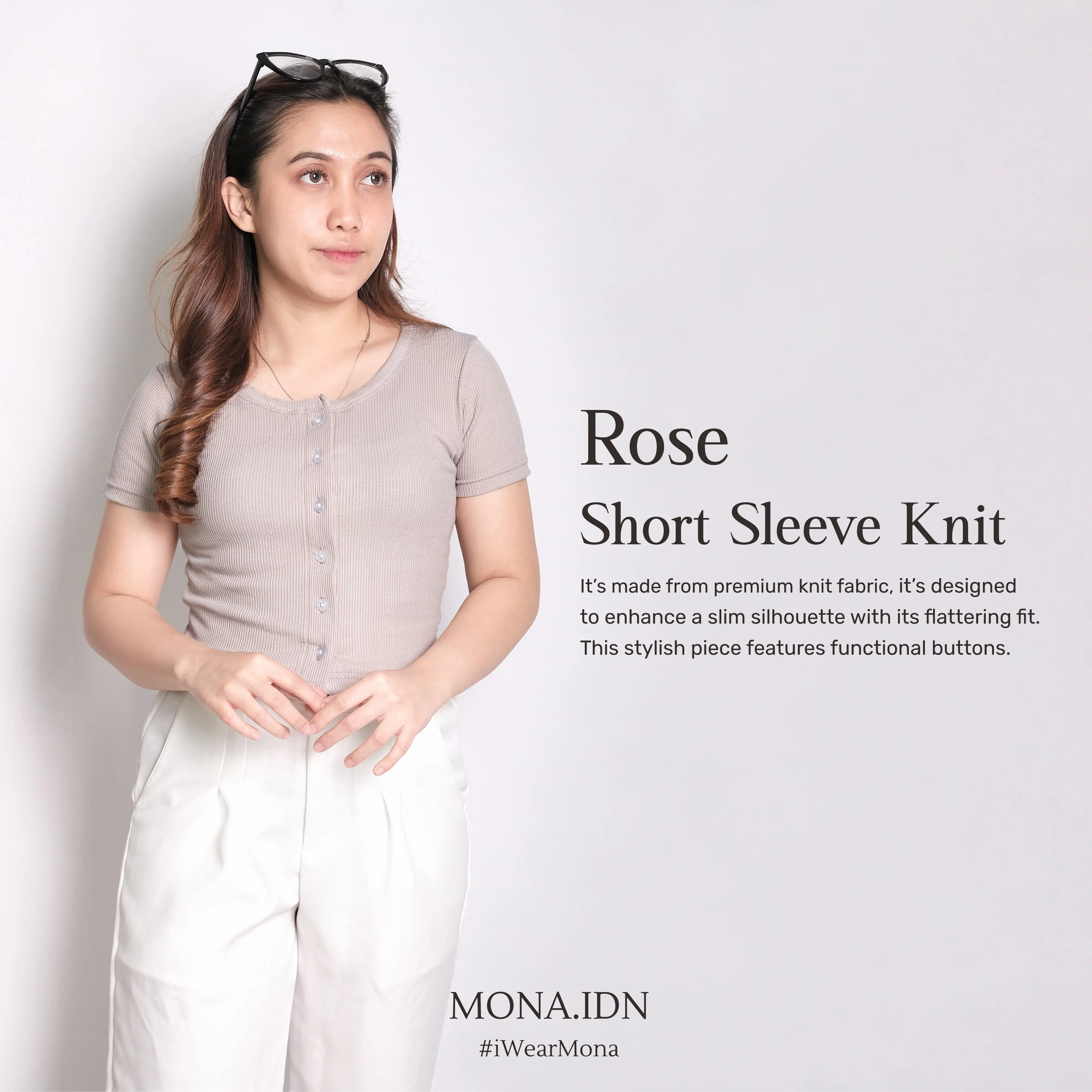 MONA - Rose Atasan Knit Wanita Lengan Pendek Basic Korean Top Baju Knit Short Sleeve Premium Knit