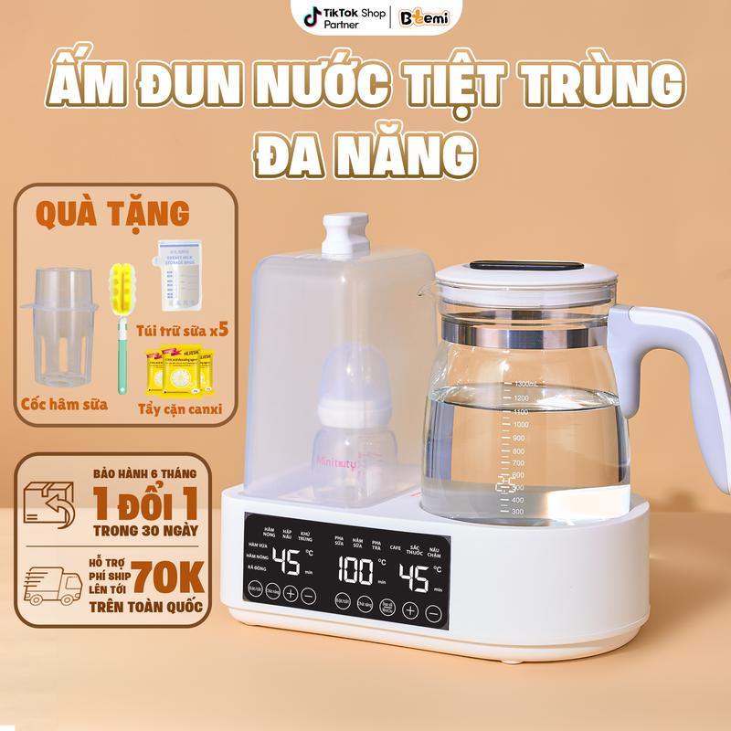  Máy đun nước tiệt trùng hơi nước đa năng hâm sữa pha sữa pha trà khử clo cảm ứng thông minh giữ nhiệt 72h chất liệu an toàn Khay hâm sữa và tiệt trùng bình sữa 