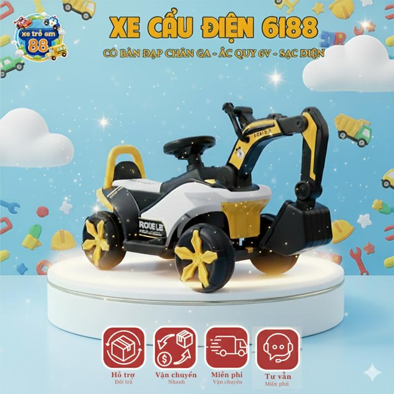 Xe Cần Cẩu Múc Chạy Điện Ắc Quy 6188 Đồ Chơi Toy Pin Ô Tô