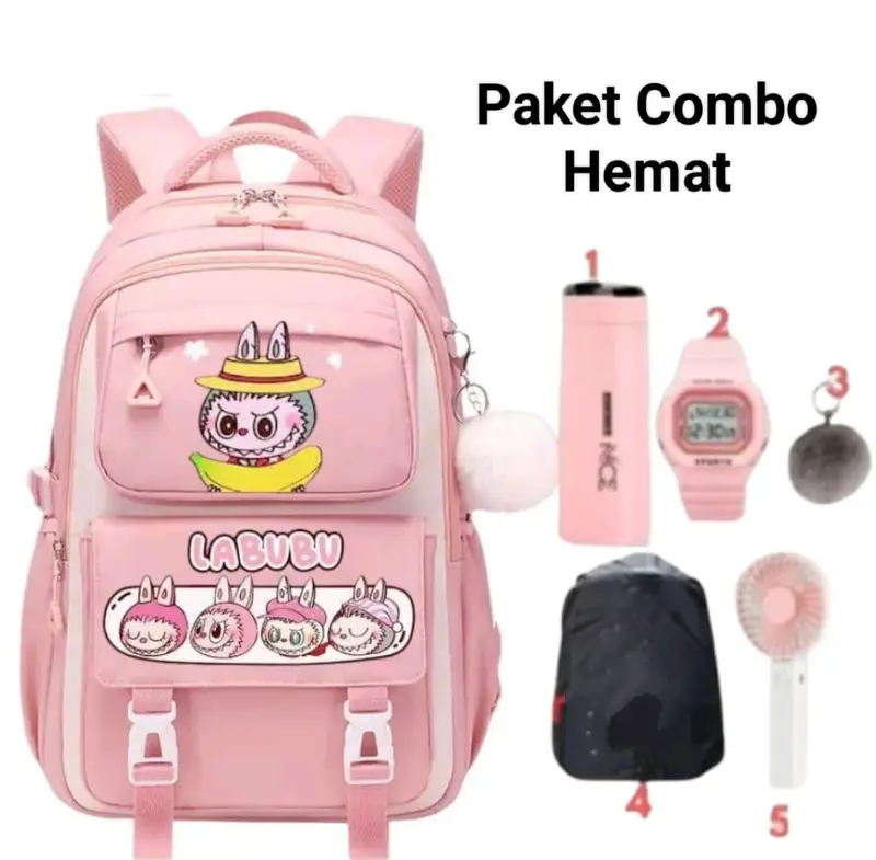 Tas Ransel Anak Perempuan Motif Lucu Labubuu TK SD Tebal dengan Banyak Bonus - Fashion 1