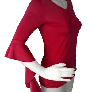 Blouse Alana model tangan sesiku dengan rumbai untuk tari line dance latin