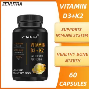 Vitamin D3 20.000 IU & K2 (MK7) 200MCG-peningkatan kekebalan, menjaga kesehatan darah, mendukung fungsi otak dan suasana hati, membantu defisiensi vitamin D-60 kapsul