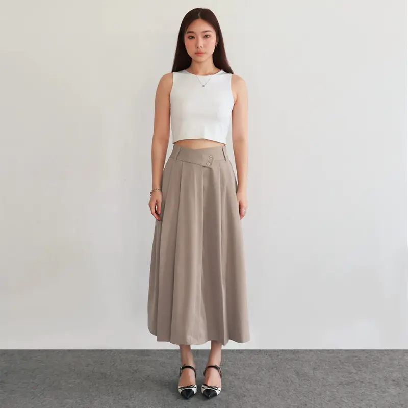 Louvee - Flowy Skirt Rok Wanita Rempel A Line Maxi kekinian style Wanita Panjang Tebal Waist Premium Casual 1