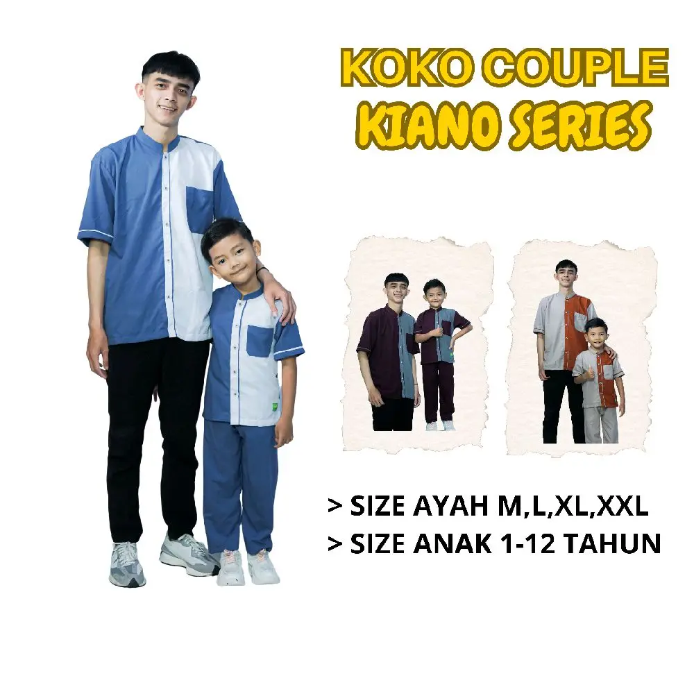 Sholeh kids Baju Koko Couple Ayah Dan Anak Laki Laki Harga Terpisah Kemeja Koko Kerah Shanghai Lengan pendek Model Terbaru Bahan Katun