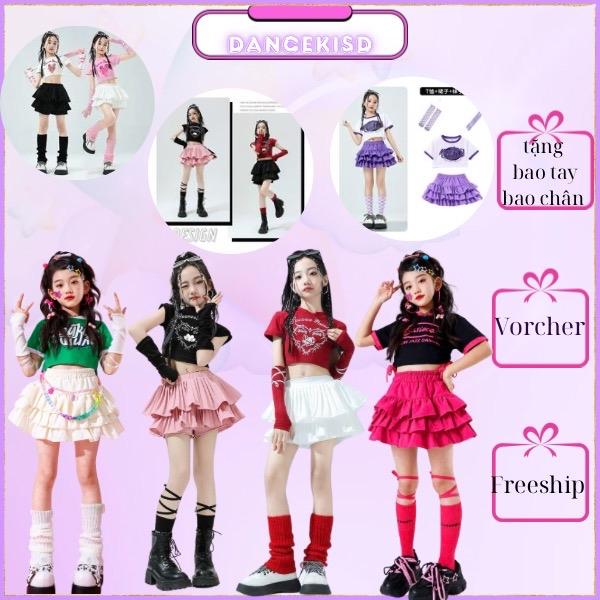 Sét váy nhảy cho bé gái size 15-47kg phong cách hip hop zumba cực chất 6 màu thời trang tặng phụ kiện bao tay bao chân  Sport Kids Top váy cho101112tuổi đồ xinh set váy dạ set  đồ