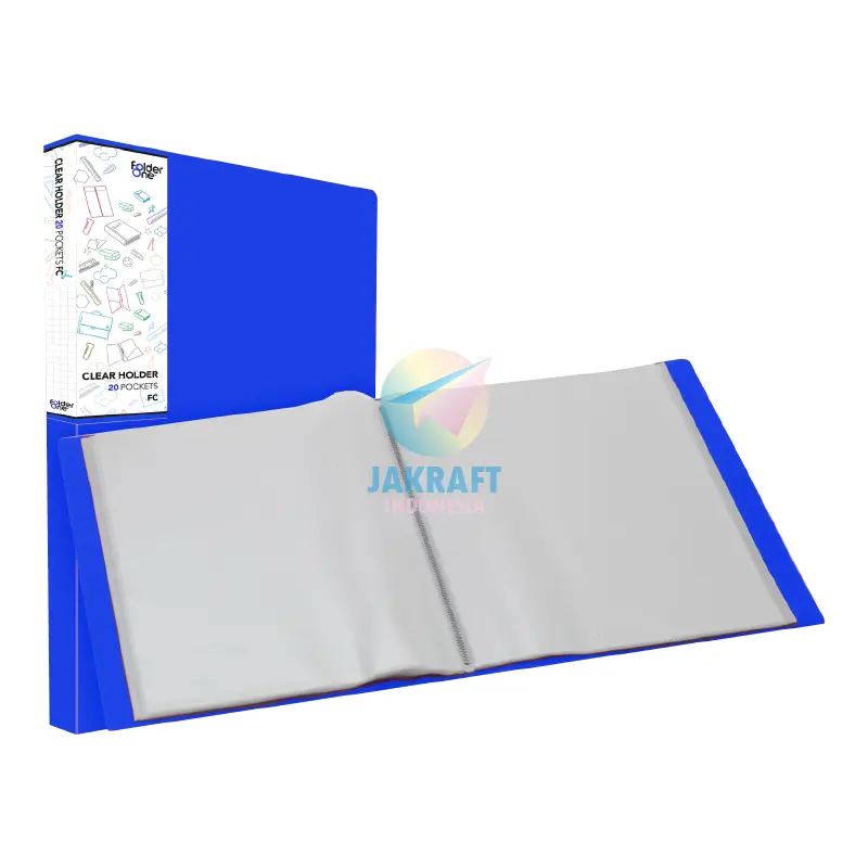 (1 Pcs) Map Clear Holder Folio F4 FC isi 60 Display Book Hitam Black / Biru Blue / Merah Red / Hijau Green / Ungu Purple / Merah Muda Pink / Kuning Yellow / Jingga Orange Document Keeper Tebal 7