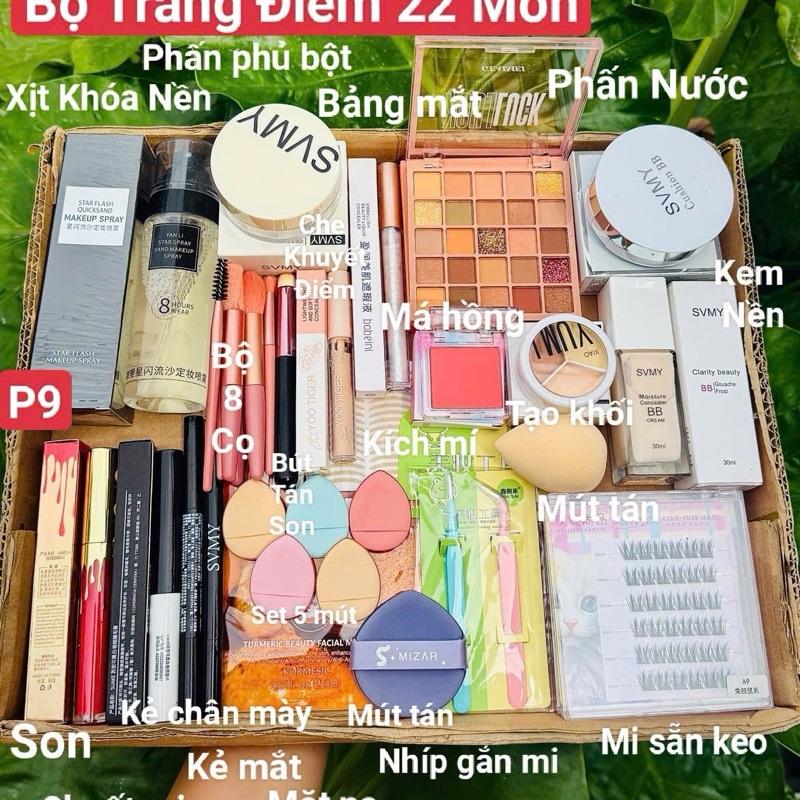  Bộ Trang Điểm Gồm Đầy Đủ Mi Sẵn Chân keo,xịt khoá nền kem nền,phấn phủ,che khuyết điểm,tạo khối,má hồng,bảng mắt,son,sét cọ,....P9 