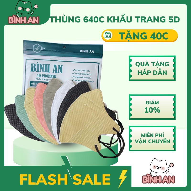 SIÊU SALE 600c Tặng 40c khẩu trang 5D Bình An - Thiết Kế Ôm Mặt Đeo Êm Như Không Kháng Khuẩn Toàn Diện