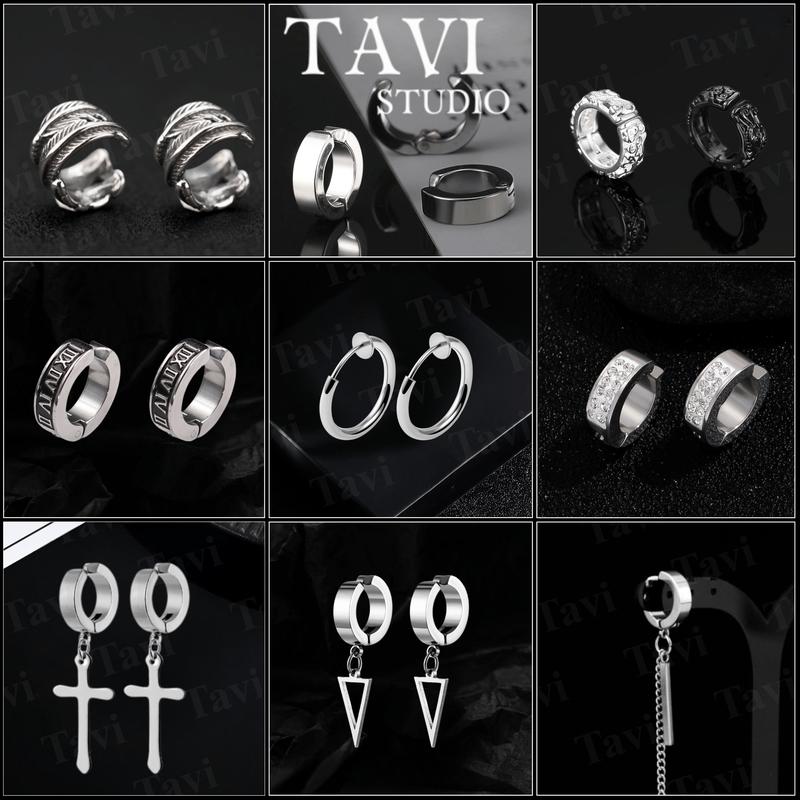 Khuyên Tai Kẹp Màu Bạc Bằng Thép Titan Không Cần Xỏ Lỗ Phong Cách Hàn Quốc Cho Nam và Nữ Tavi Studio 1 chiếc