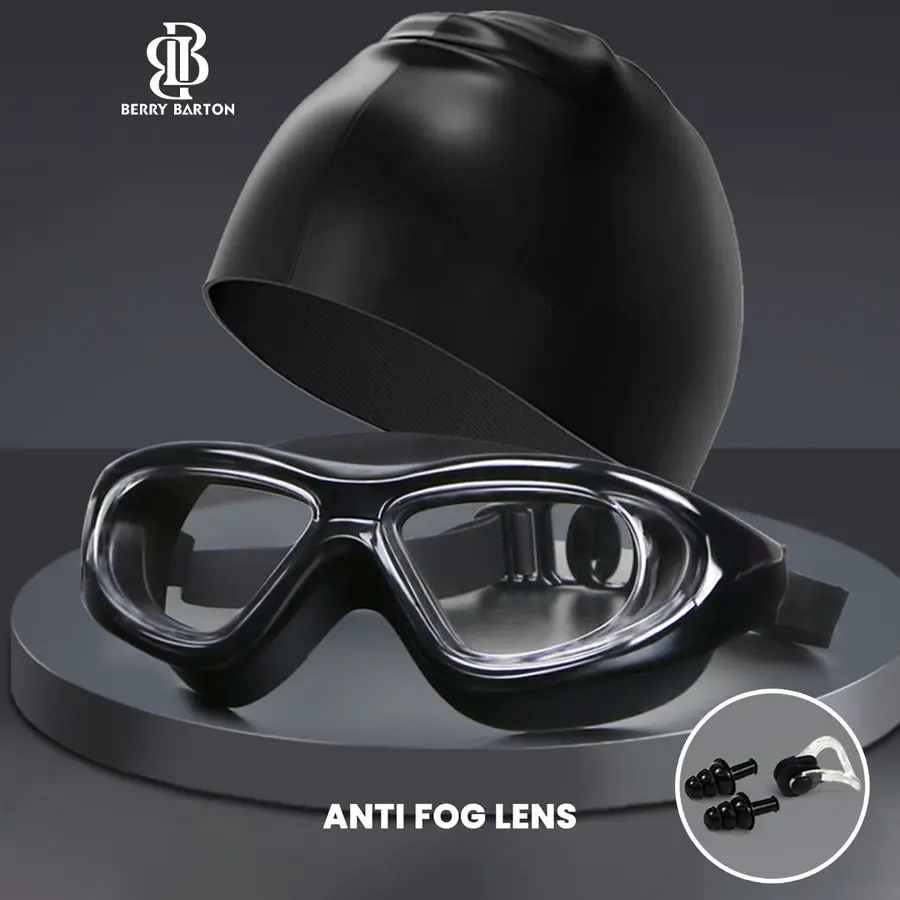 Kacamata Renang Minus Anti Fog Penutup Telinga Pria Wanita Frame Sport Berrybarton Renang  9100