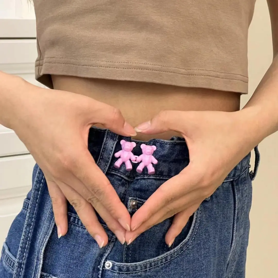 Gancu Pinggang Beruang Logam, Jeans, Butang Boleh Laras, Gancu Pengetat Boleh Tanggal, Sepasang