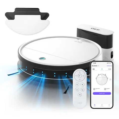 Robot hút bụi K5, lực hút 3500 Pa, thiết kế 3 trong 1 đa năng, định vị chính xác khoảng cách, lọc HEPA hiệu quả, kết nối Wi‑Fi cục bộ, dụng cụ làm sạch lông thú cưng, thảm và sàn cứng, máy hút bụi đa năng dùng khô/ướt