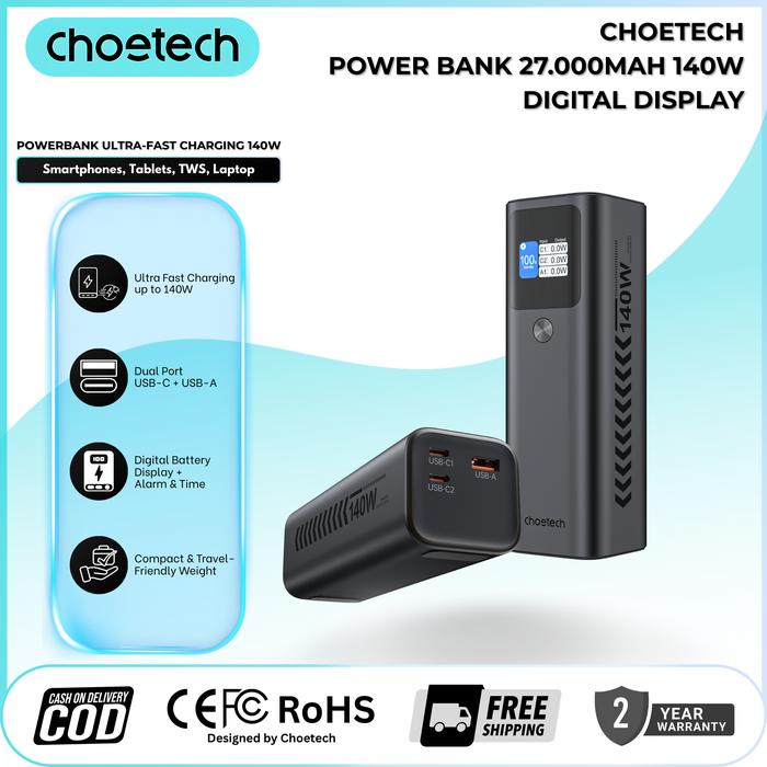 Gambar CHOETECH B670 Power Bank 27000mAh 140W dengan Dual USB-C & USB-A dari Choetech Indonesia Store Kota Tangerang Tokopedia
