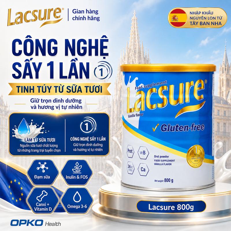 Sữa bột Lacsure cho người trưởng thành lon 800gr - Nhập Khẩu Châu Âu - Dinh Dưỡng Cho Người Lớn Tuổi, Bổ Xương Khớp, Hỗ Trợ Tiêu Hóa ( HSD T7/2028)