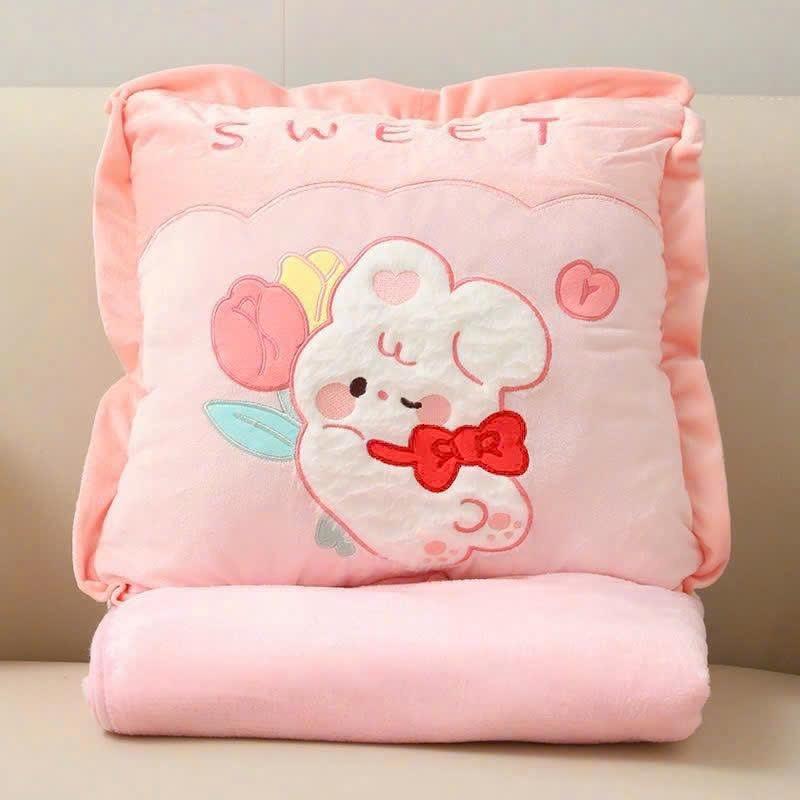 ANVIHOME Bộ chăn gối Vuông Hình thú có phân loại kèm chăn lớn 2m - Gấu Bông thỏ, cáo, vịt, gấu, cừu, hoa quả vuông kèm chăn