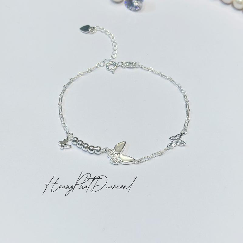 [ Hoàng Phát LIVE ] Phụ Kiện Lắc Tay Bạc Ý 925 Chữ Cong Xích Phối Bi Tròn Trơn Mặt Con Bướm Xà Cừ Tiểu Thư Thời Trang (LT199) KHÔNG XI KIM