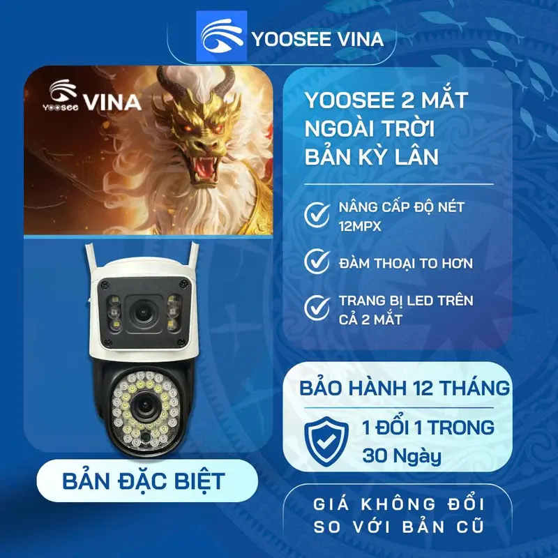 [PHIÊN BẢN ĐẶC BIỆT] Camera wifi 2 mắt ngoài trời KỲ LÂN có loa đàm thoại 2 chiều , có màu ban đêm , cảnh báo chụp ảnh gửi về máy , xoay 360 độ , có đèn LED cảnh báo 0