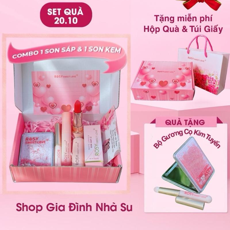 [SET QUÀ 20/10 TẶNG BỘ GƯƠNG CỌ + HỘP QUÀ + THIỆP + TÚI GIẤY] COMBO 1 SON SÁP + 1 SON KEM LÌ Touch The Stars  Rosy Siêu Lì, Mềm mịn môi bền màu, Không chì an toàn không gây khô môi