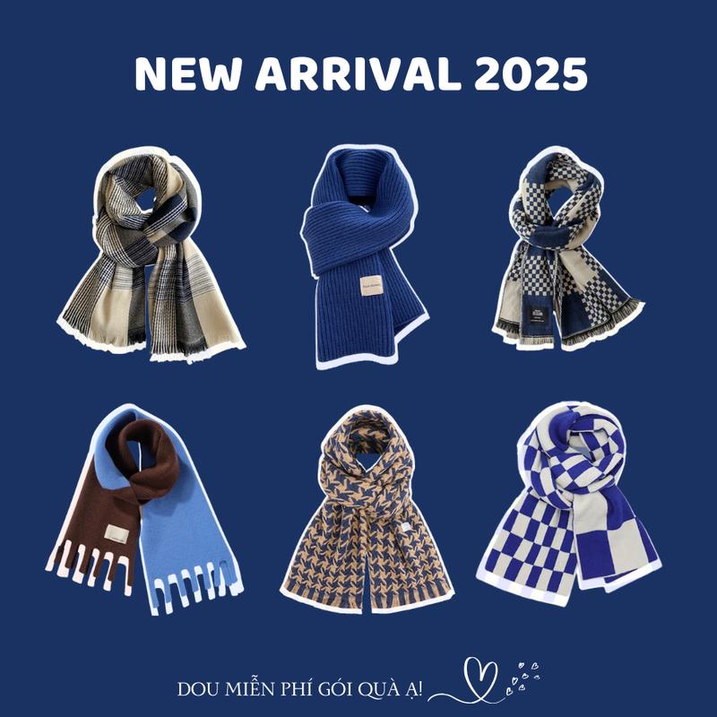 Khăn cashmere quàng cổ unisex nam nữ dày ấm, Khăn len dệt kim tone xanh dương tươi mới New Arrival 2025 - Mã LN02