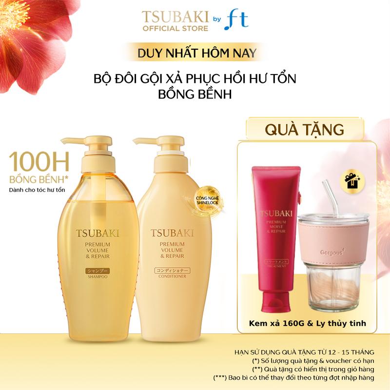 Phạm Thoại x TSUBAKI - Bộ đôi Gội xả phục hồi & bồng bềnh TSUBAKI PREMIUM VOLUME & REPAIR SHAMPOO & CONDITIONER 450MLX2