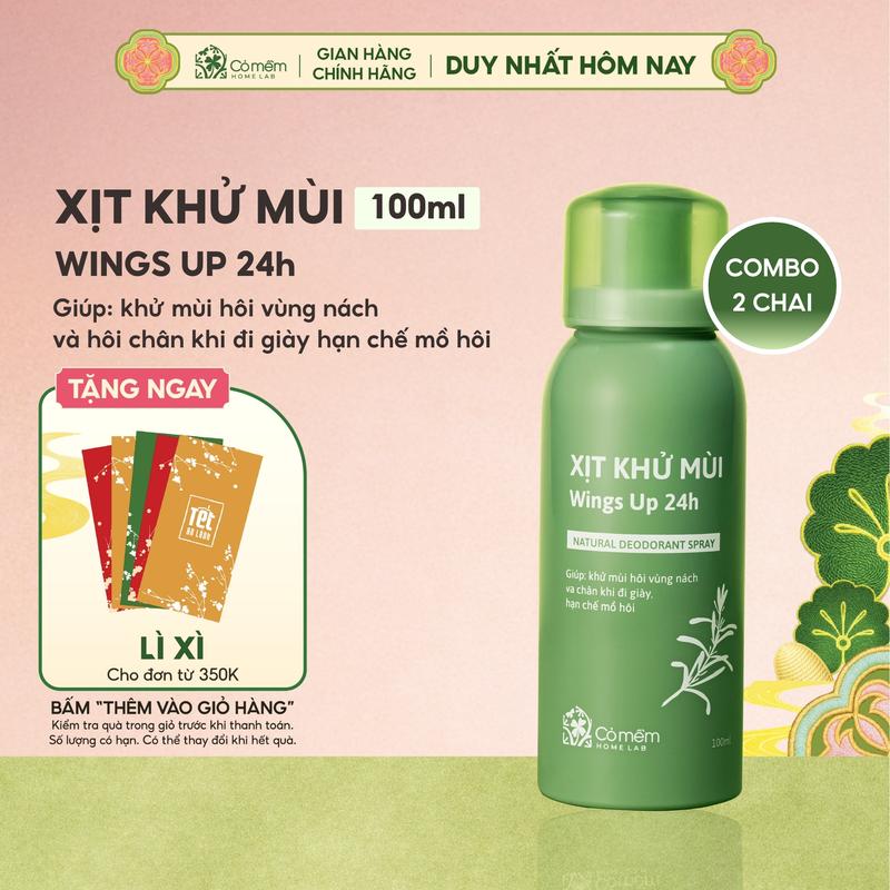 Combo 2 Xịt Khử Mùi Wings Up 24h Khử Mùi Hôi Nách Hôi Chân Giảm Tiết Mồ Hôi Và Ngăn Ngừa Vi Khuẩn Gây Mùi Cỏ Mềm 100ml